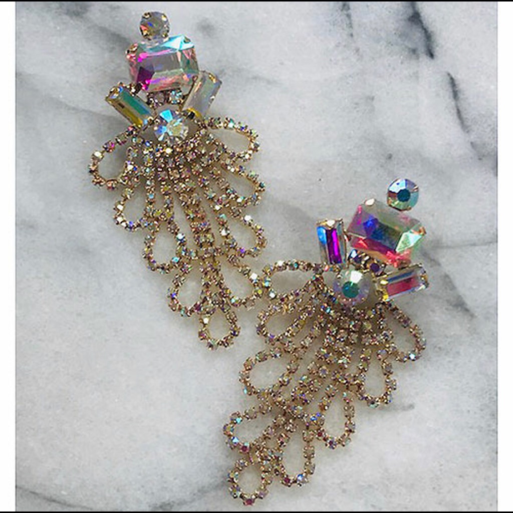 Aurora Borealis Draped Crystal Earring In GoldNwt 39$